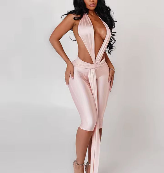 Combinaison décolleté plongeant avec drapé - Plusieurs coloris