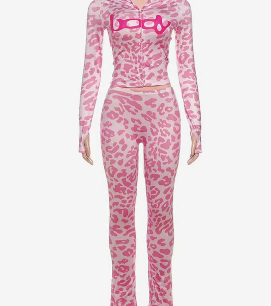 Ensemble jogging léopard rose - Veste zippée et pantalon