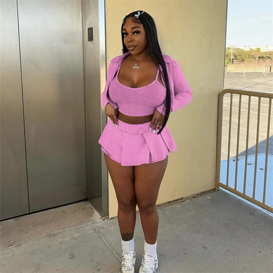 Ensemble Jupe et Haut Court Rose – 3 Pièces Chic et Tendance