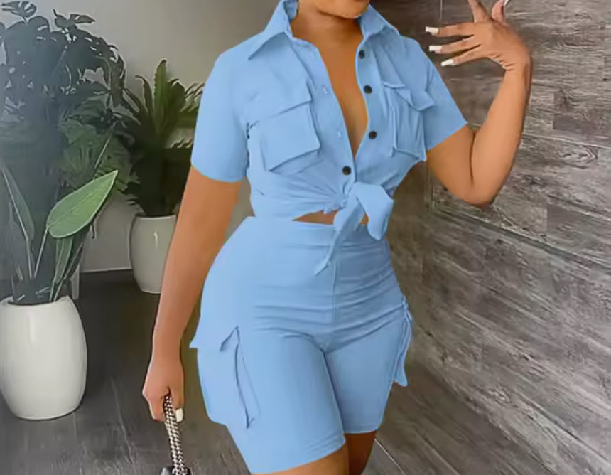 Ensemble bleu pastel 3 pièces – Style chic et audacieux